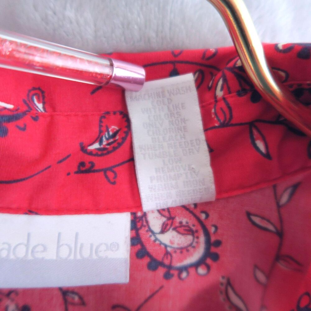 CASCADE BLUE Red Paisley Print Sleeveless Shirt Size L Collared Bandana Country - Picture 8 of 8